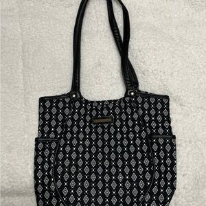 LIKE new without tags Longaberger Black and White Cloth/LeatherPatterned Tote